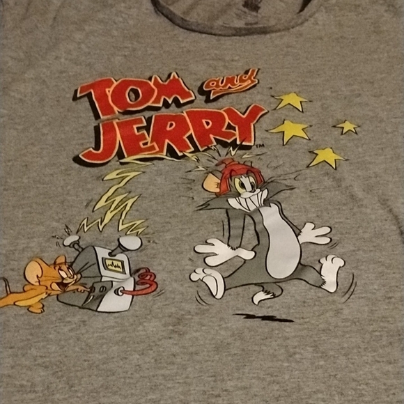 Tom & Jerry Vintage Cartoon Grey T-Shirt - Picture 1 of 4